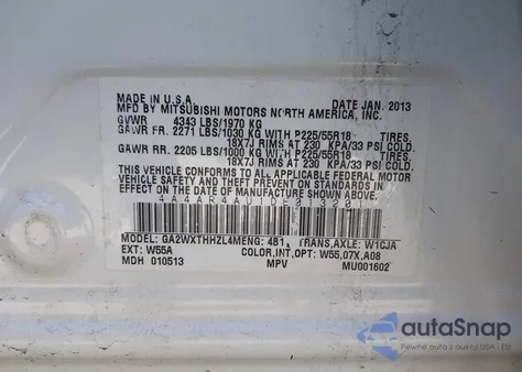 2013 Mitsubishi Outlander Sport Se z USA, uszkodzony, nr VIN 4A4AR4AU1DE013201